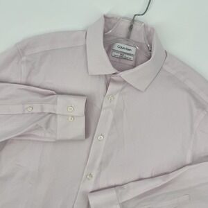 Calvin Klein Steel+ Dress Shirt Men's 16.5 32/33 Large Pink Slim Fit Stretch